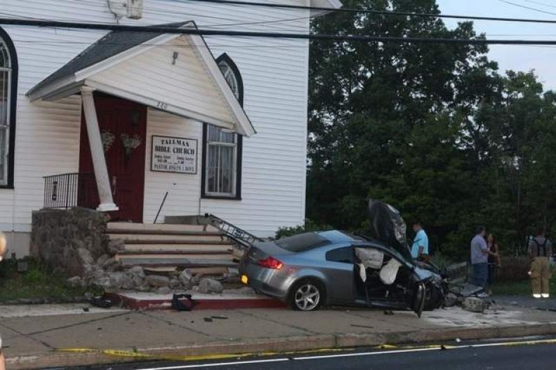 Car Destroys Front of 135-Year-Old Tallman Bible Church